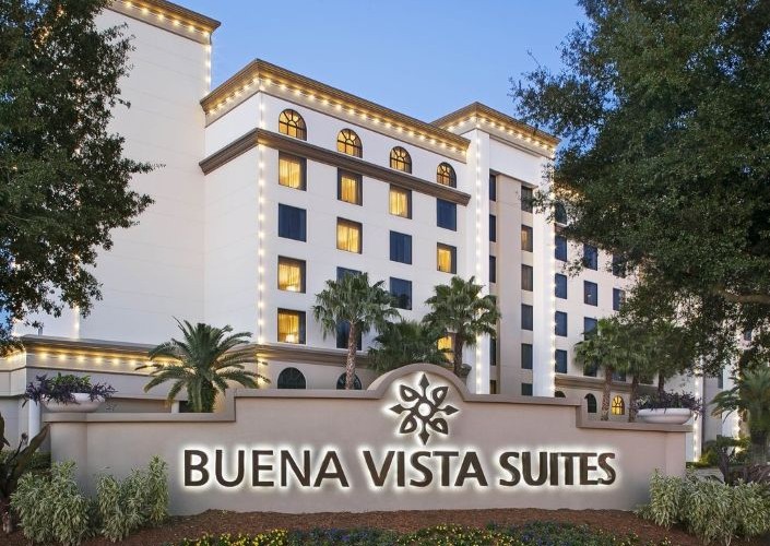An exterior photo of the entrance to Buena Vista Suites